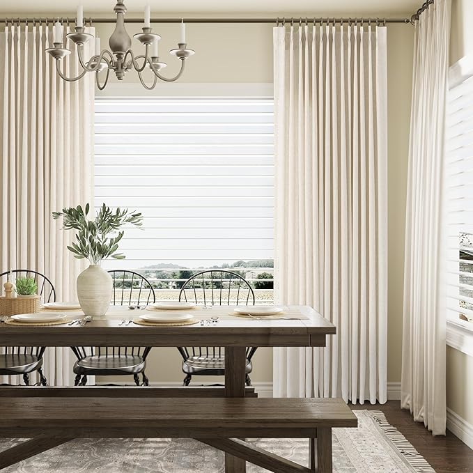 Aersas Natural Pinch Pleat Linen Curtains 118 Inch Length 2 Panels Set for Bedroom Dining Room Semi Sheer Linen Boho Farmhouse Neutral Window Curtains for Living Room Nursery Natural Cream 50x118