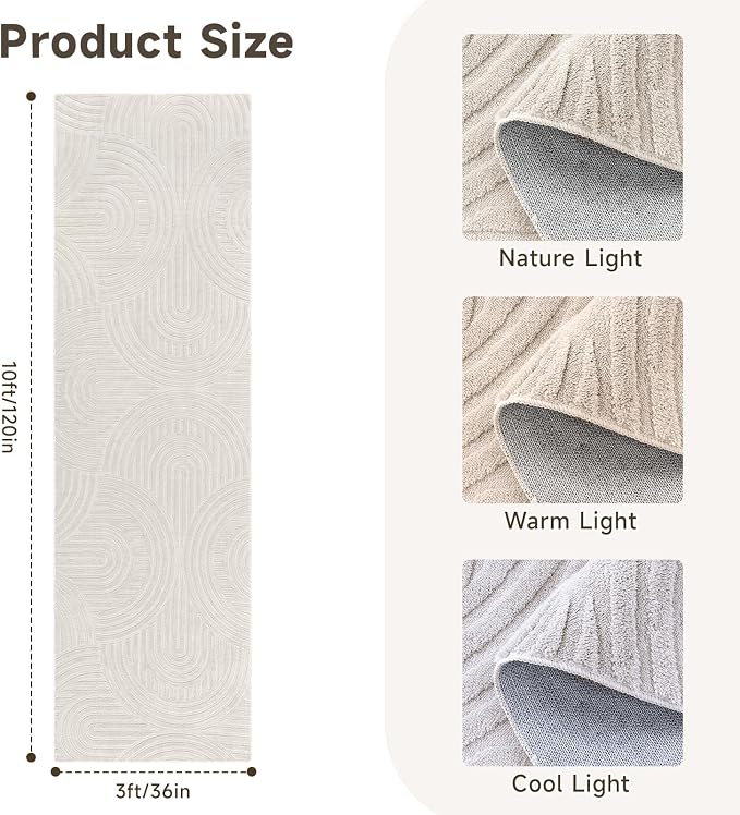 Pauwer Area Rugs for Living Room 3x10, Non Slip Washable Modern Rug, Beige | Soft Fluffy, Boho Neutral, Indoor Floor Carpet, For Bedroom Entryway Dining Room Nursery Farmhouse