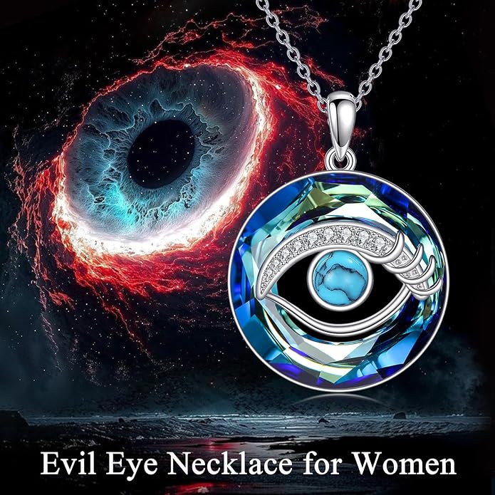 TOUPOP Evil Eye Necklace 925 Sterling Silver Tree of Life/Turquoise Evil Eye Crystal Pendant Necklace Protection Jewelry Amulet Christmas Gifts for Women Her