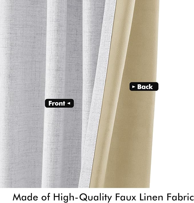MIULEE 100% Blackout Linen Curtains 42 x 90 Inch Grayish White 2 Panels | Thermal Insulated, Room Darkening Drapes for Bedroom Living Room, Back Tab Rod Pocket Pinch Pleated, Solid Luxury Decor