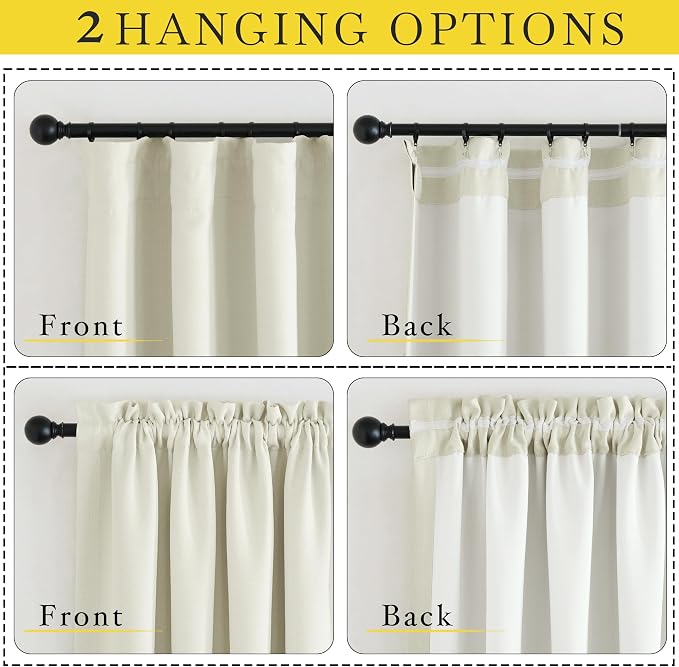 NICETOWN Thick Faux Linen Bedroom Curtains 108 inches Long, Room Darkening Dual Rod Pockets & Hook Belt Thermal Curtains Noise Dampening Drapes for Living Room, Natural, W52 x L108, 2 Panels
