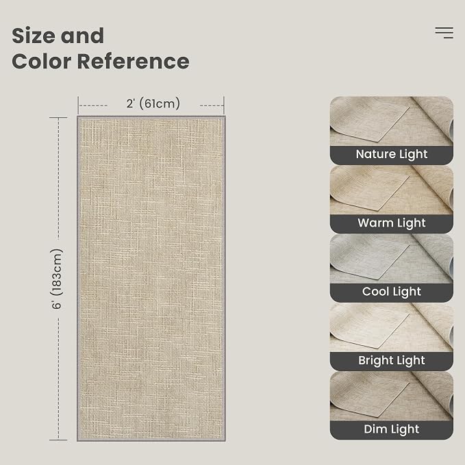 Valenrug 2x6 Hallway Runner Rug Non Slip - Washable Runner Rugs for Hallways Low-Textured Rugs Runners, Folable Washable Runner Rug for Kitchen Bedroom Bathroom Living Room, Beige