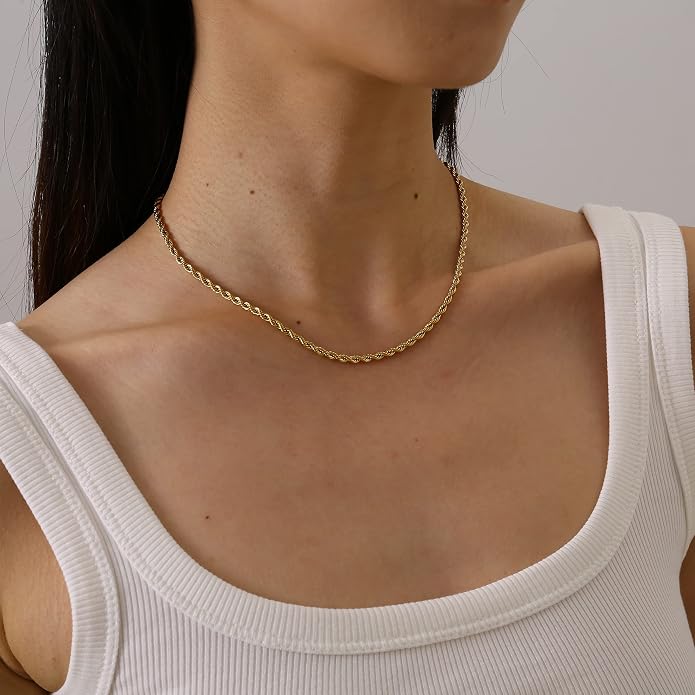 Gold Chain Necklace for Women Dainty Simple Satellite Beaded Twisted Chain Choker Necklace Everyday Jewelry Christmas Gifts