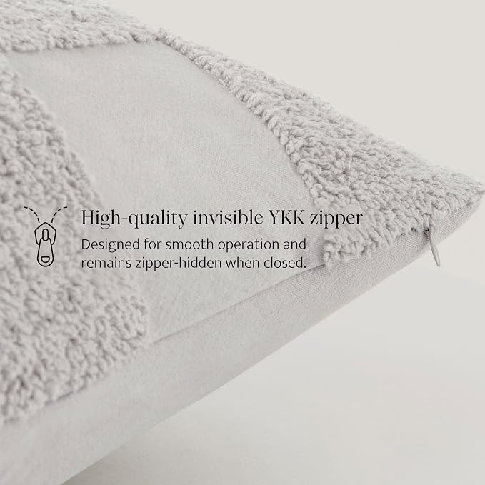 Double Stitch 100% Cotton Throw Pillow Covers - Checkered Tufted Boho Decorative Pillow Covers 20x20, Made in India, Square Cushion Case, Modern Home Decor for Couch, Sofa, Living Room, Winter Sky