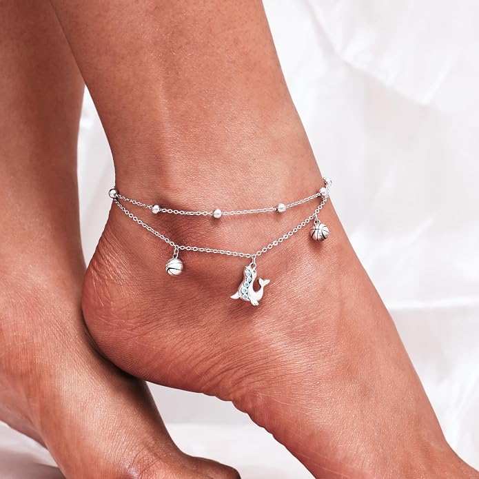 CHIC & ARTSY 925 Sterling Silver Ankle Bracelets for Women, Adjustable Layered Foot Chains with Nature & Symbol Charms, Lightweight Comfort Fit Boho Beach Everyday Jewelry