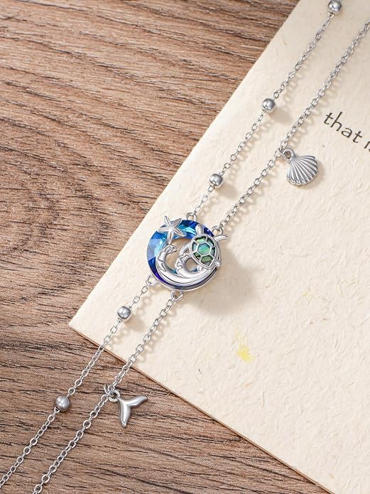 Sea Turtle/Dolphin/Starfish/Seashell/Compass Bracelet for Women 925 Sterling Silver Ocean Wave Anklet Summer Hawaiian Jewelry Gift for Her
