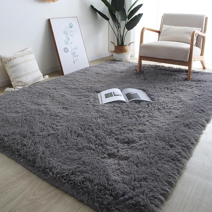 Grey Shag Area Rugs 8x10 Living Room- Large Soft Non-Slip Area Carpet | Cloud-Soft Comfort: Microfiber Memory Foam - Bare Feet Love The Sink-In Softness Your Whole Family Enjoys Every Day