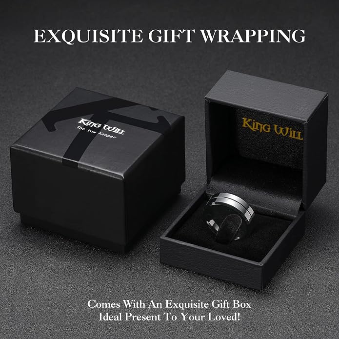 King Will Mens 8mm Rose Gold Groove/Gold Loop/Black Cross Groove Tungsten Carbide Wedding Ring Line Flat Pipe Cut Brushed Polished Comfort Fit 7-14