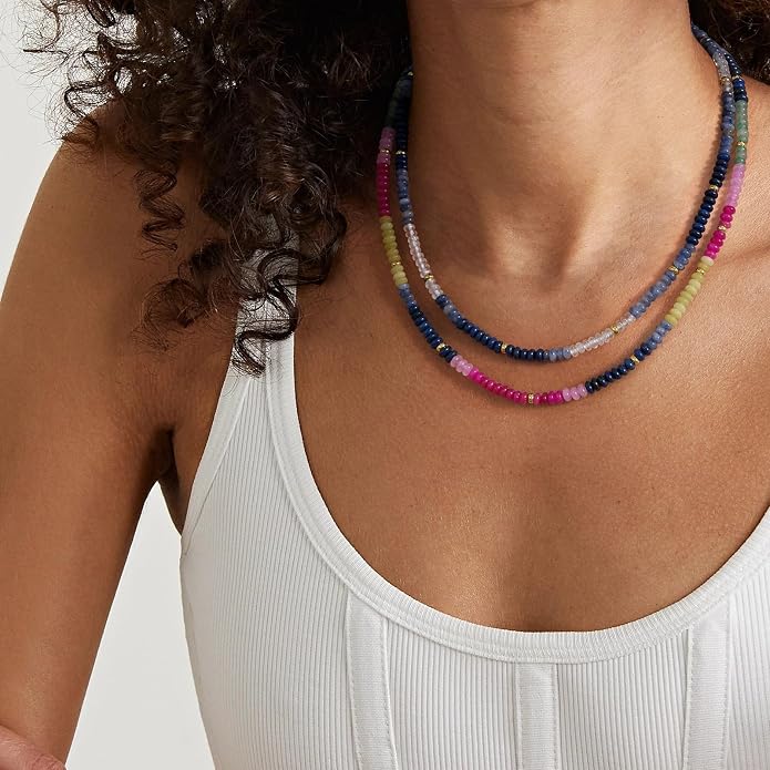 KELORIS PATH Beaded Necklace for Women, Colorful Gemstone Boho Bead Choker for Beach, Trendy Summer Natural Stone Jewelry Gifts