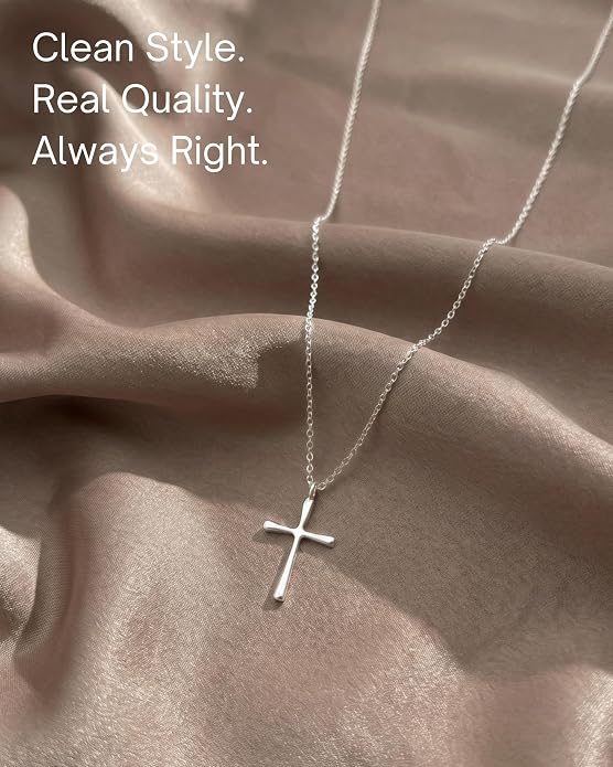 Annika Bella Cross Necklace for Women, 16-18 Inches Silver/Gold Chain, Women's Small Simple Cross Necklaces Religious Charm Jewelry, Faith Gift for Her