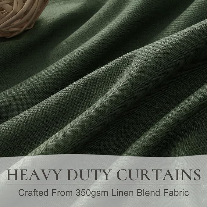 QJmydeco Black Out Curtains for Bedroom Aesthetic 104 Inch Windows, 105 Inches Length Linen Room Darkening Olive Green Canvas Look Classroom/Playroom (W50 xL105 2 Panels) Back Tab/Rod Pocket