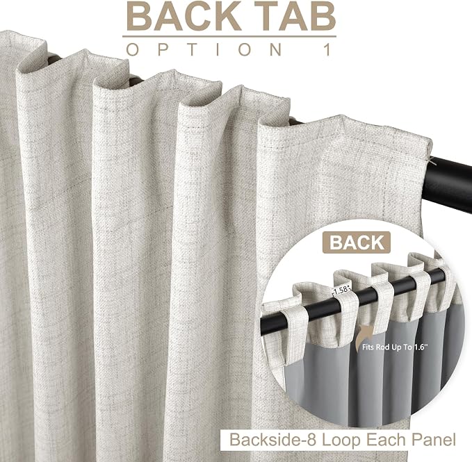 100% Blackout Shield Linen Blackout Curtains for Bedroom 120 Inches Long, Back Tab/Rod Pocket Living Room Drapes, Thermal Insulated Blackout Curtains 2 Panels Set, 50" W x 120" L, Beige
