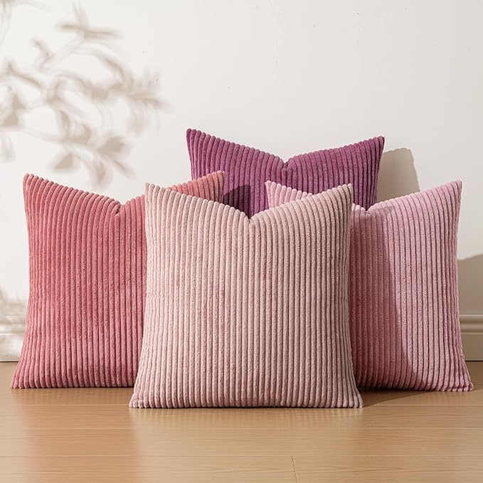 EMEMA Aesthetic Pink Decorative Throw Pillow Covers for Couch Bed Livingroom 20x20 Inch Set of 4 Cute Coquette Corduroy Boho Square Pillow Case,Western Modern Cushion Covers Home Spring Decor