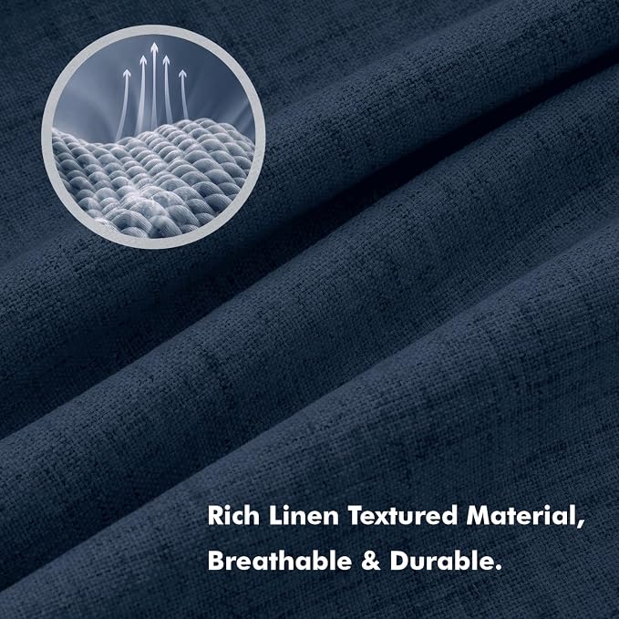 MIULEE 100% Blackout Linen Curtains 42 x 96 Inch Midnight Blue 2 Panels | Thermal Insulated, Room Darkening Drapes for Bedroom Living Room, Back Tab Rod Pocket Pinch Pleated, Solid Luxury Decor