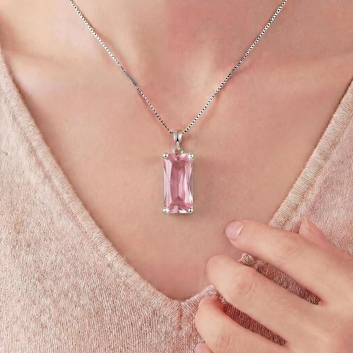 8mm x 16mm Square Birthstone Pendant Necklace – Fashion charming Sterling Silver Gift for women