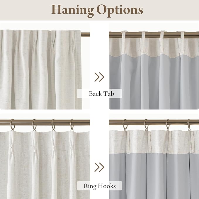 RYB HOME 100% Blackout Cream White Pinch Pleated Linen Curtains for Bedroom, 2 Layers Thermal Insulated Natural Neutral Decor for Farmhouse Living Room, 40" W x L84 L, 2 Panels Set