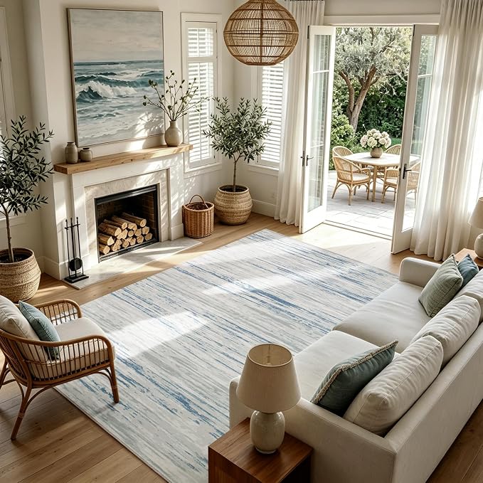 Washable Rugs 8x10 Washable Area Rugs for Living Room,Bedroom,Dining Room- Large Modern Abstract Rugs with Non Slip Rubber Backing,Soft Low Pile Neutral Accent Carpet for Nursery Home Office
