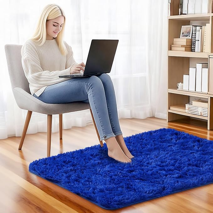 Small Throw Fluffy Shag Blue Area Rug for Bedroom Boys Kids, 2x3 | Ultra Soft Comfy, Fuzzy Plush Carpet for Living Room Nursery Girls Teen Dorm, Modern Indoor Home Decor, Upgrade Non-Slip