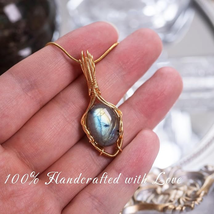 Natural Faceted Labradorite Pendant Necklace – Unique Stone of Magic & Transformation, Iridescent Flash Gemstone Jewelry, Handmade Healing Crystal Gift for Women, Birthday, Anniversary, Spiritual Awakening & Intuition