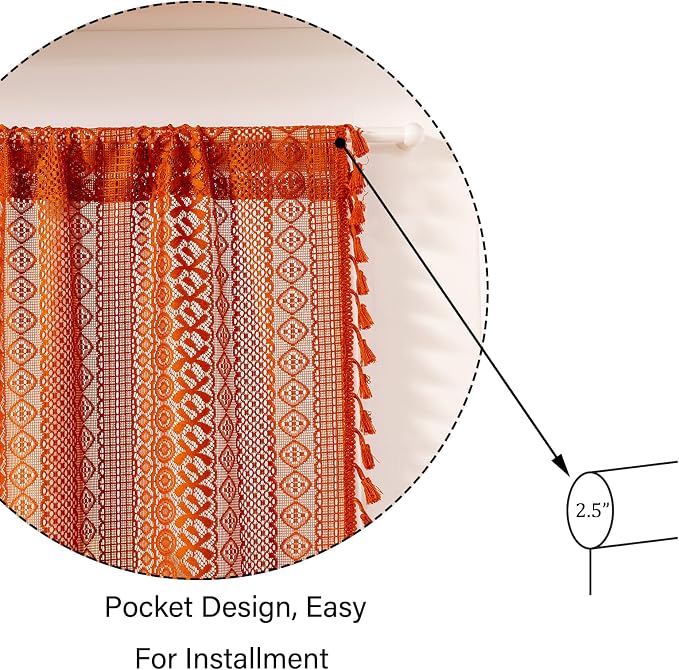 Sutuo Home Terracotta French Door Curtains 72 Inches Long for Front Door Glass & Sidelights, Burnt Orange Bohemian Tassels Vintage Chic Privacy Drapes Window Halloween Decor, Rod Pocket 2 Panels 25" W