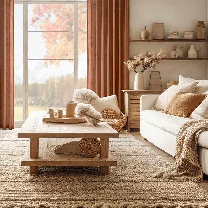 Topfinel Terracotta Pinch Pleated Sheer Curtains Panels for Bedroom,Fall Textured Linen Blended Light Filtering Window Curtains 84 inch for Living Room,Pinch Pleat Drapes with Hooks 2 Panels 40"x84"