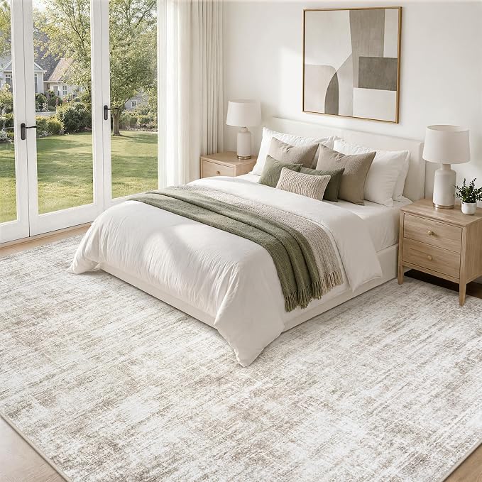 8x10 Area Rugs for Living Room Washable Rugs Neutral Abstract Large Rug Soft Modern Carpet Non-Slip Stain Resistant Low Pile Rug for Bedroom Dining Room Nursery Home Office Under Table Area Rug Brown
