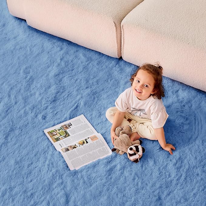 OPPODREAM 5ft Blue Circle Rug for Bedroom, Ultra-Soft Round Rugs 5-ft for Living Room, Fluffy Carpet for Nursery, Kids, Girl, Boy, Baby, Plush, Fuzzy, Shag, Shaggy, Cute Home Decor