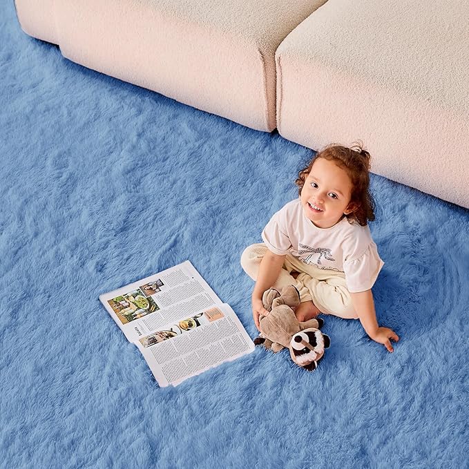 OPPODREAM 4x6 Blue Rugs for Bedroom, Ultra-Soft Fluffy Area Rugs for Living Room, 4 x 6 Shag Carpet for Nursery, Kids, Girl, Boy, Baby, Plush, Fuzzy, Shaggy, Cute Home Decor