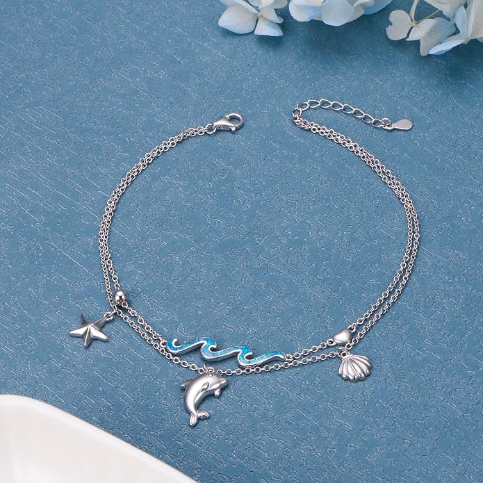 S925 Sterling Silver Ankle Bracelets Butterfly/Evil Eye/Anchor/infinity/Beach Anklet for Women Opal Moonstone Foot Chain Beach Jewelry
