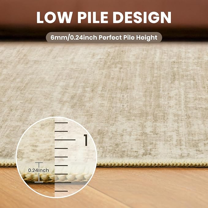 zesthome 4x6 Washable Area Rugs for Living Room, Neutral Abstract Rug Brown | Machine Washable,Non-Slip Backing,Stain Resistant Rugs for Bedroom, Dining Room, Home Office, Ultra-Thin Low Pile Rug