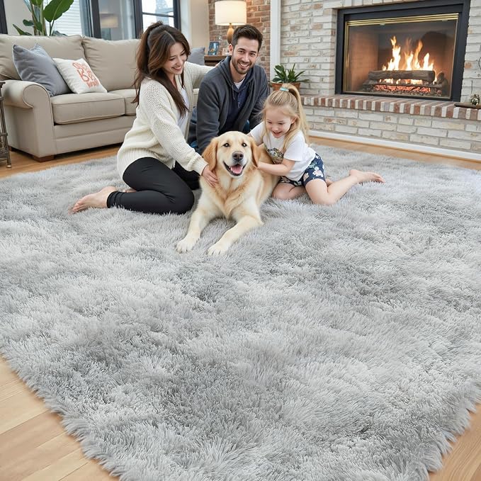 Rugs for Living Room 5x8, Alfombras para Salas Shag Large Plush Soft Area Rug, Shaggy Carpets for Bedroom,Boys Girls Home Decor Aesthetic(Light Grey Tie-Dyed, 5x8 Feet)