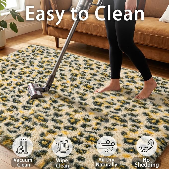 Dssimo Leopard Rugs for Bedroom Living Room 8x10 Cheetah Print Rug | Fluffy Shag Faux Fur Rug, Animal Print Carpet with Non-Slip Backing, Soft Cozy Large Area Rug for Kids Room, Dorm, Playroom