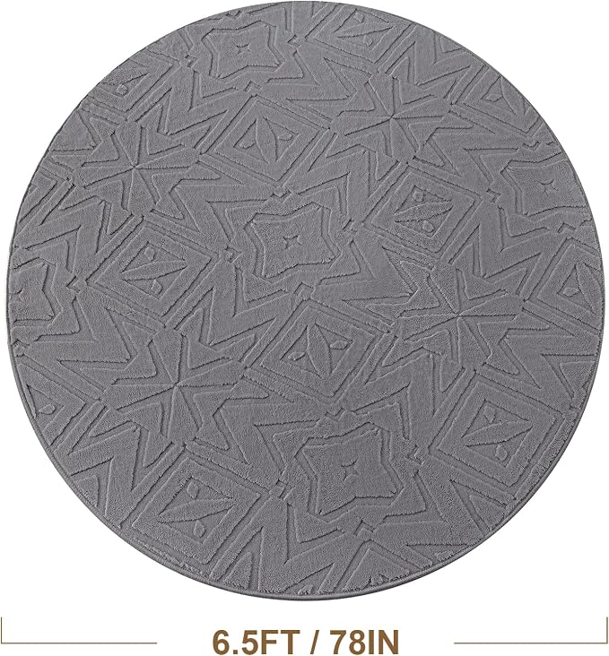 Carvapet 6.5' Round Rug Washable High Low Pile Area Rug Soft Plush Carpet for Living Room Bedroom Non Slip Indoor Floor Rug for Home Kids Nursery Decor