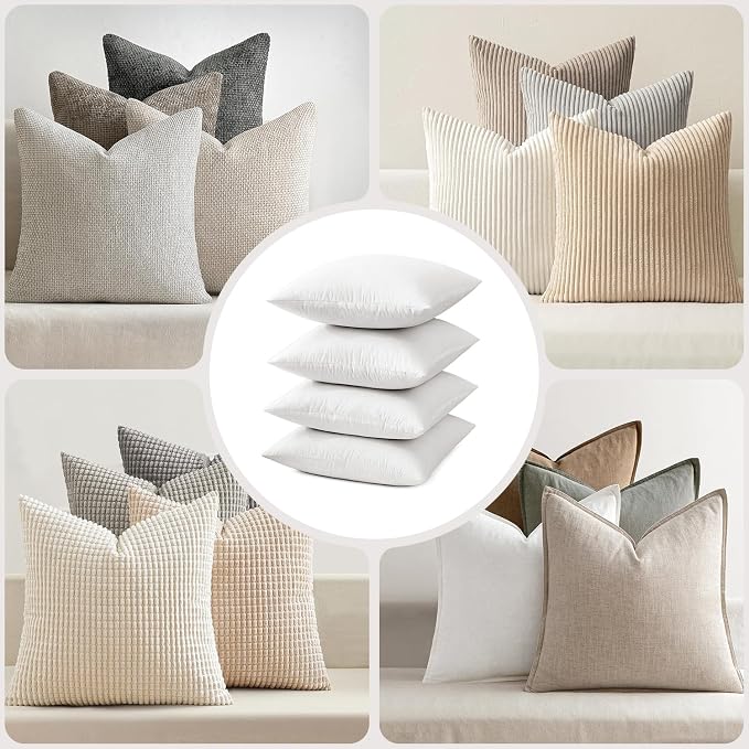 MIULEE 18x18 Pillow Inserts, Set of 4 Feather Down Throw Pillows | Choppable and No Smell, Double-Layer Down-Proof Cotton Cover, Decorative Sofa and Bed