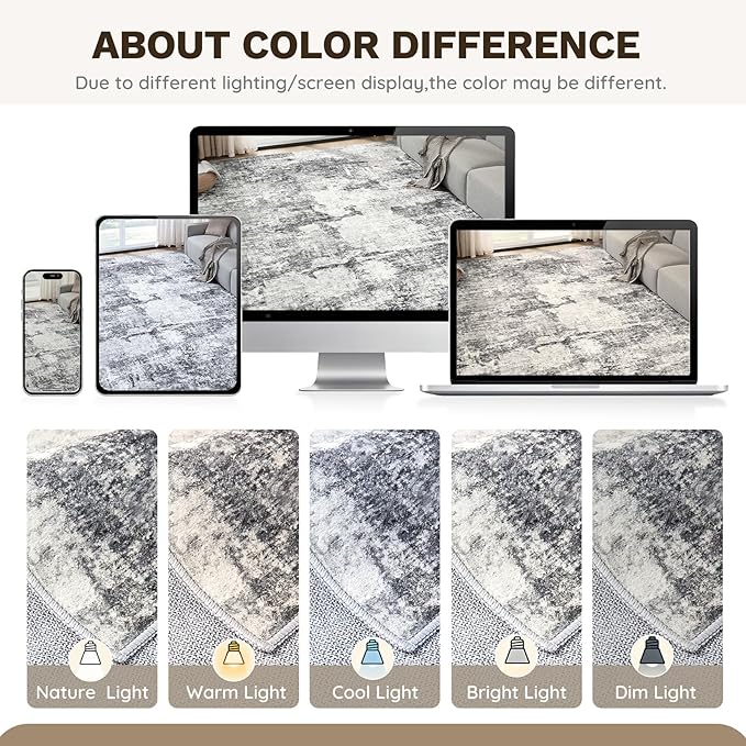 DMOYEST 3x12 Washable Runner Rug, Non Slip Low Pile Carpet Runner for Hallway and Entryway, Kid & Pet Friendly Abstract Modern Area Rug for Kitchen and Dining Room - Grey