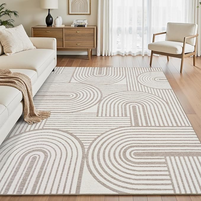 Beige Neutral 6x9 Area Rugs Textured Tufted Rugs for Living Room Bedroom Rug-Carpet Cream Ivory Washable Geometric Moroccan Modern Rug