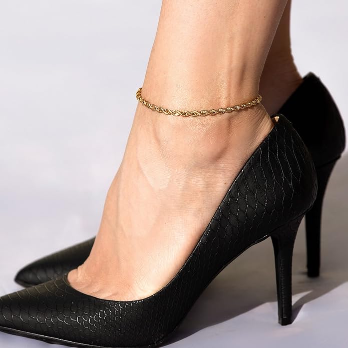 LIFETIME JEWELRY Womens Gold Anklet 5mm Rope Chain Ankle Bracelet 24k Real Gold Plated