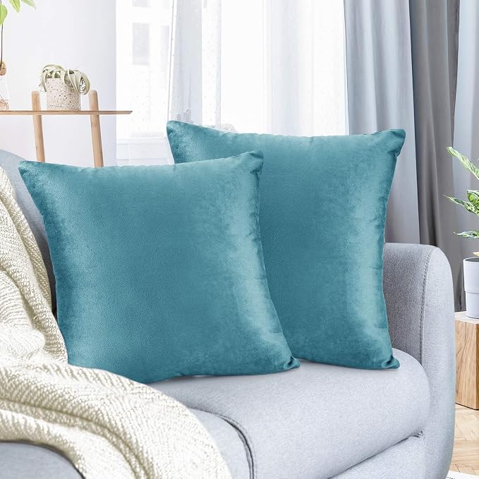 Nestl Throw Pillow Covers, Cozy Velvet Decorative Autumn Pillow Covers 22 x 22 Inches, Soft Solid Couch Pillow Covers for Sofa, Bed and Car, Set of 2 - Beach Blue