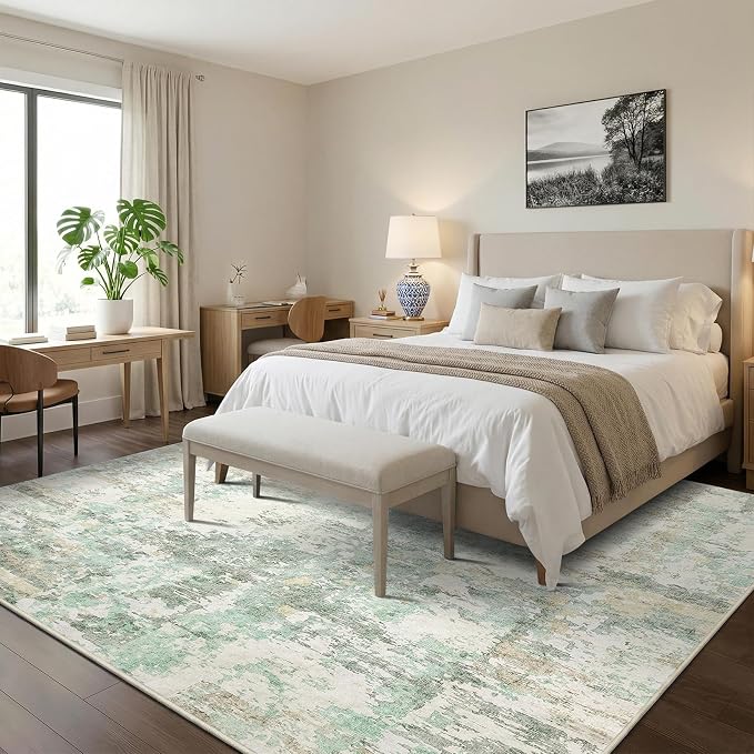 GarveeHome 5x7 Abstract Area Rug Neutral Washable Living Room Bedroom Rug | Large Modern Low Pile Non Slip Floor Mat Carpet Indoor Accent Rug for Dining Room Playroom Nursery Home Decor