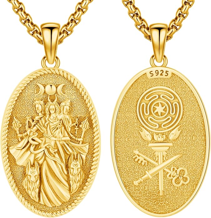Hecate Wiccan Triple Moon Goddess Necklace Tetragrammaton Nudo De Bruja Plata 925 Original Sterling Silver Cat Moon Pendant Hekate Witch Necklace Amulet Witchy Jewelry Gifts for Women Men