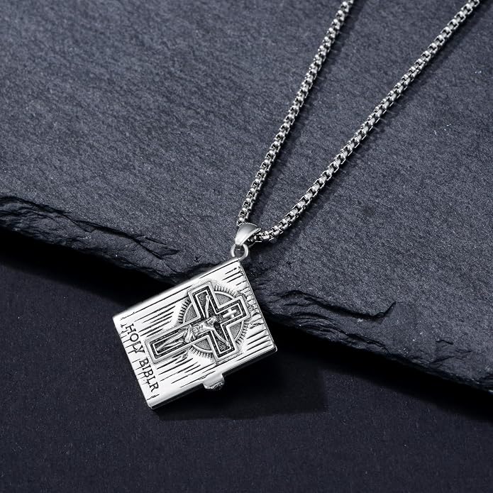 LEECCl Men's Necklaces 925 Sterling Silver Thors Hammer/Cross of Thorns/Bible/St. Michael Gothic pendant Religious Jewelry for Men Father
