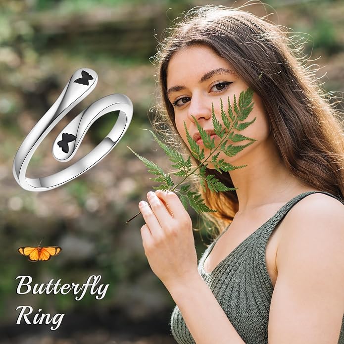 Fookduoduo 925 Sterling Silver Ring Inspirational Jewelry adjustable Wrap Open Rings for Women