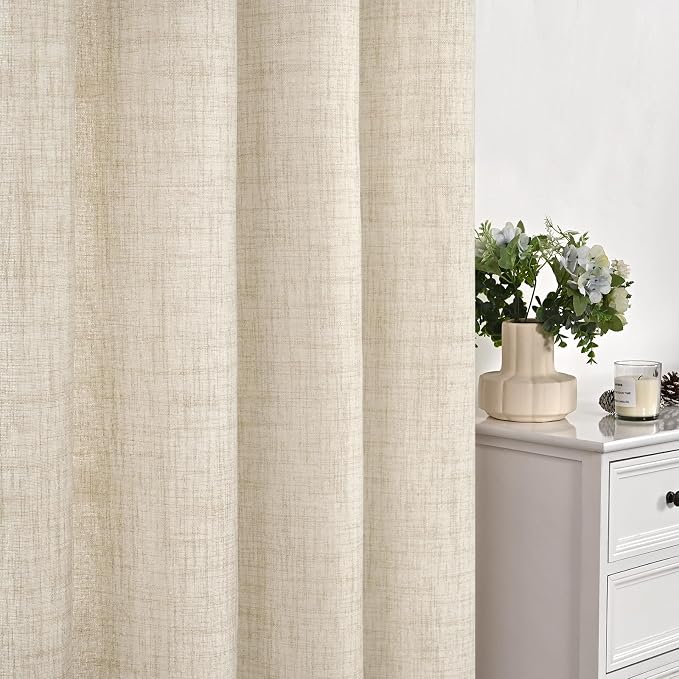 YoungsTex Linen Curtains 98 Inch Length for Living Room Window, Light Filtering Drapes Rustic Semi Sheer with Bronze Grommet Privacy for Bedroom Farmhouse Decorative, 52 x 98 Inch, 2 Panels