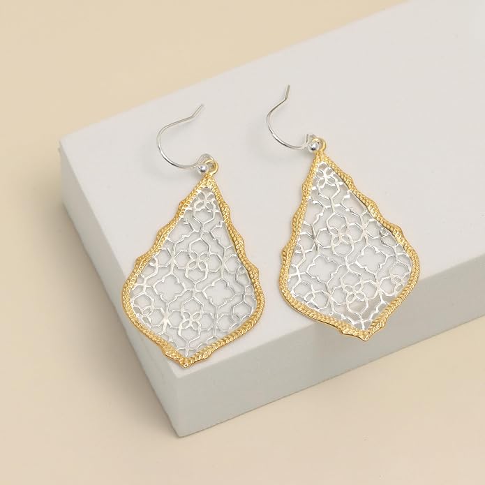 LeCalla 925 Sterling Silver Teardrop Drop Earrings for Womens | Lightweight Italian Minimalist Teardrop Filigree Earrings | Filigree Circle Drop Dangle Earrings for Women Birthday Gift