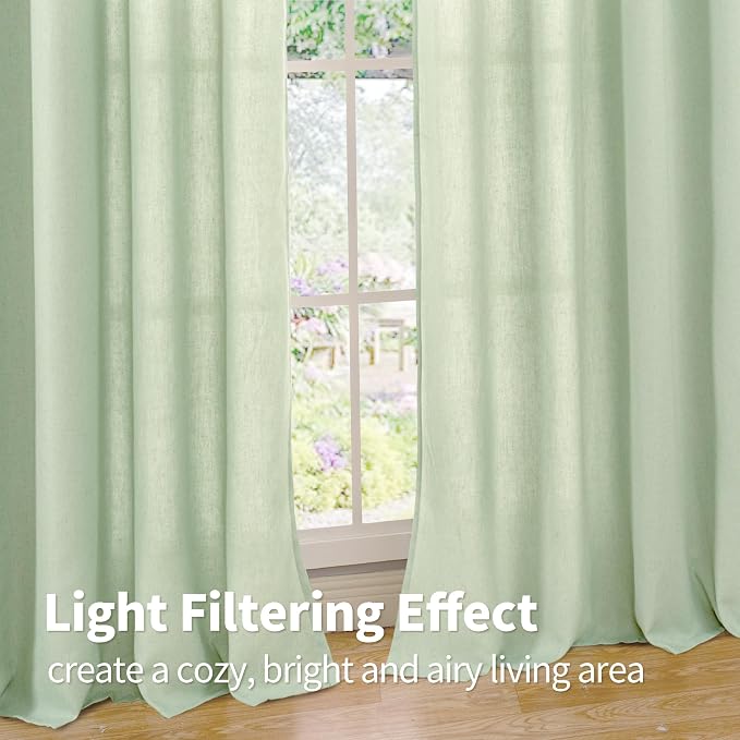 YoungsTex Sage Linen Curtains for Living Room Spring Decor, Light Green Light Filtering Drapes with Grommet for Dining Bedroom Boho Rustic Privacy, 2 Panels, 52 X 90 Inch