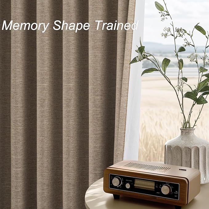 Topfinel Extra Long 132 Inch 100% Blackout Curtains for Livingroom Taupe Burlap Linen Blend Farmhouse Curtain Drapes Sound Proof Drapes Privacy Ceiling Track Villa Bedroom 11Ft(W52 xL132 2 Panels)