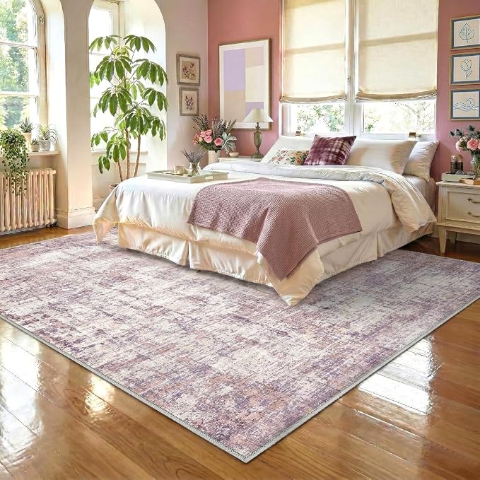 8x10 Area Rugs Washable Living Room Rug-No Slip Soft Carpets Modern Abstract Indoor Floor Stain Resistant Large Carpet for Bedroom Dining Room Farmhouse Nursery Home Office Pink