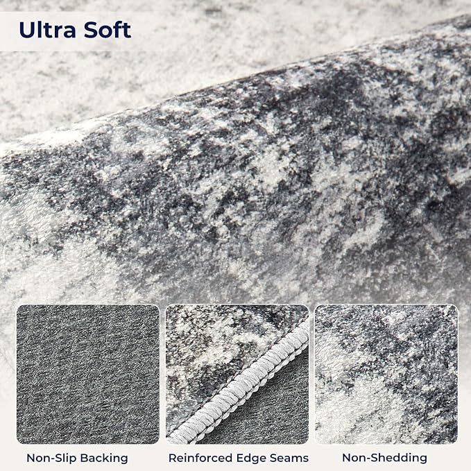 DMOYEST 8x10 Area Rug for Living Room, Washable & Non Slip Large Indoor Carpet, Kid & Pet Friendly Soft Thin Low Pile Abstract Rug for Bedroom and Office - Grey