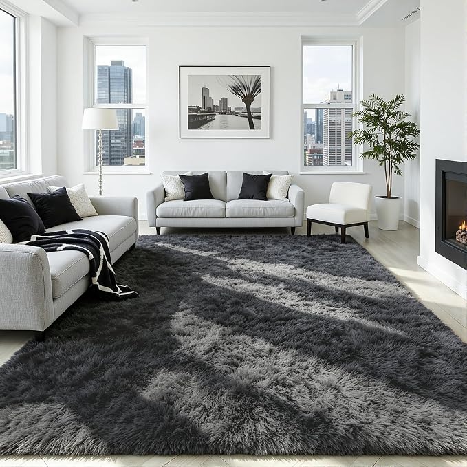 4x6 Area Rug for Living Room, Ultra Soft Fluffy Grey Rugs for Bedroom, Non Slip Large Shag Carpet, Fuzzy Plush Nursery Rug, Thick Washable Indoor Floor Carpets for Kids Office Dorm Home Decor
