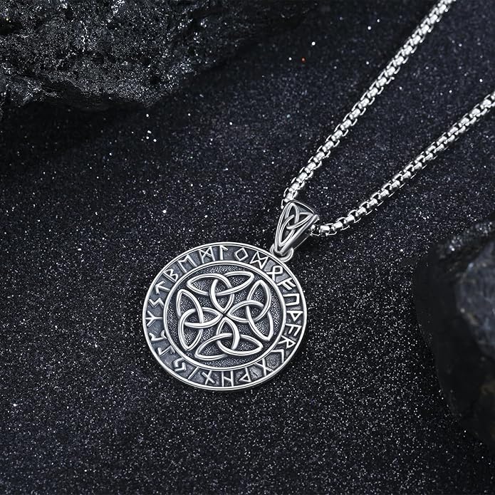 925 Sterling Silver Necklace for Men Viking Rune/Odin God/St Michael/Thors Hammer/Wolf/Celtic Knot/Religious Cross Jewelry Gifts for Men